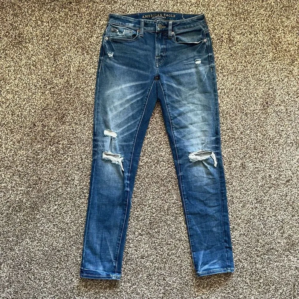 AE American Eagle skinny blue jeans men’s size 28x32 holes ripped distressed